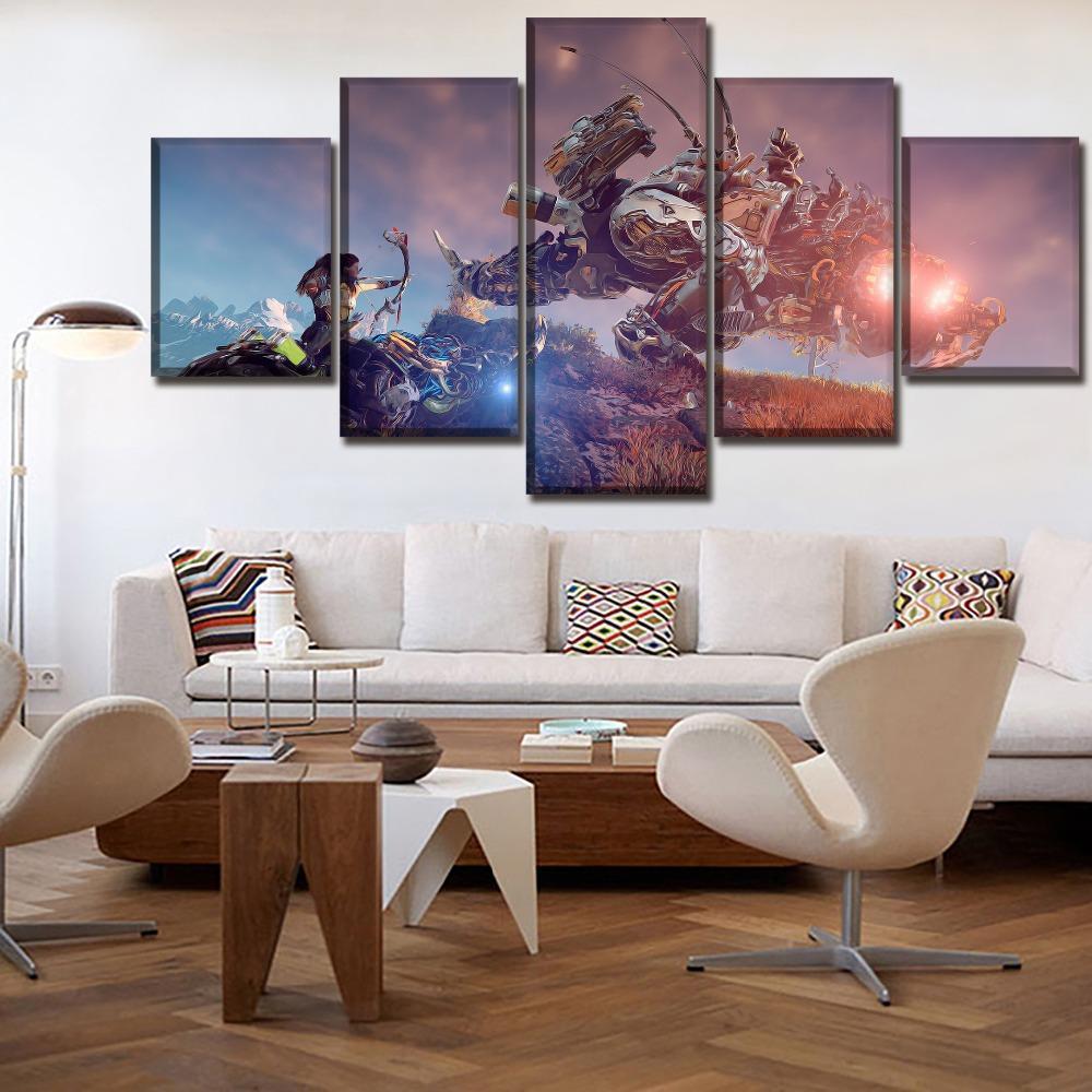 Horizon Zero Dawn Battle Background Posters Gaming Canvas Wall Art
