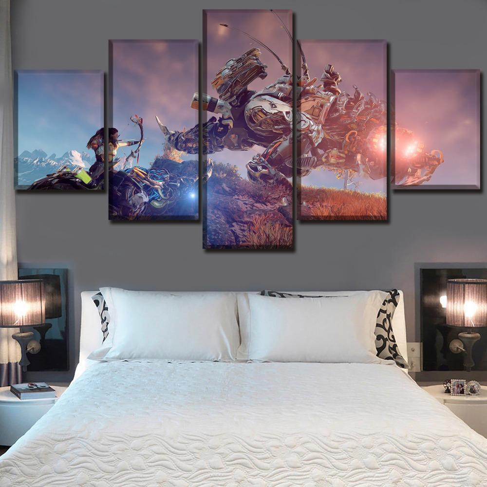 Horizon Zero Dawn Battle Background Posters Gaming Canvas Wall Art