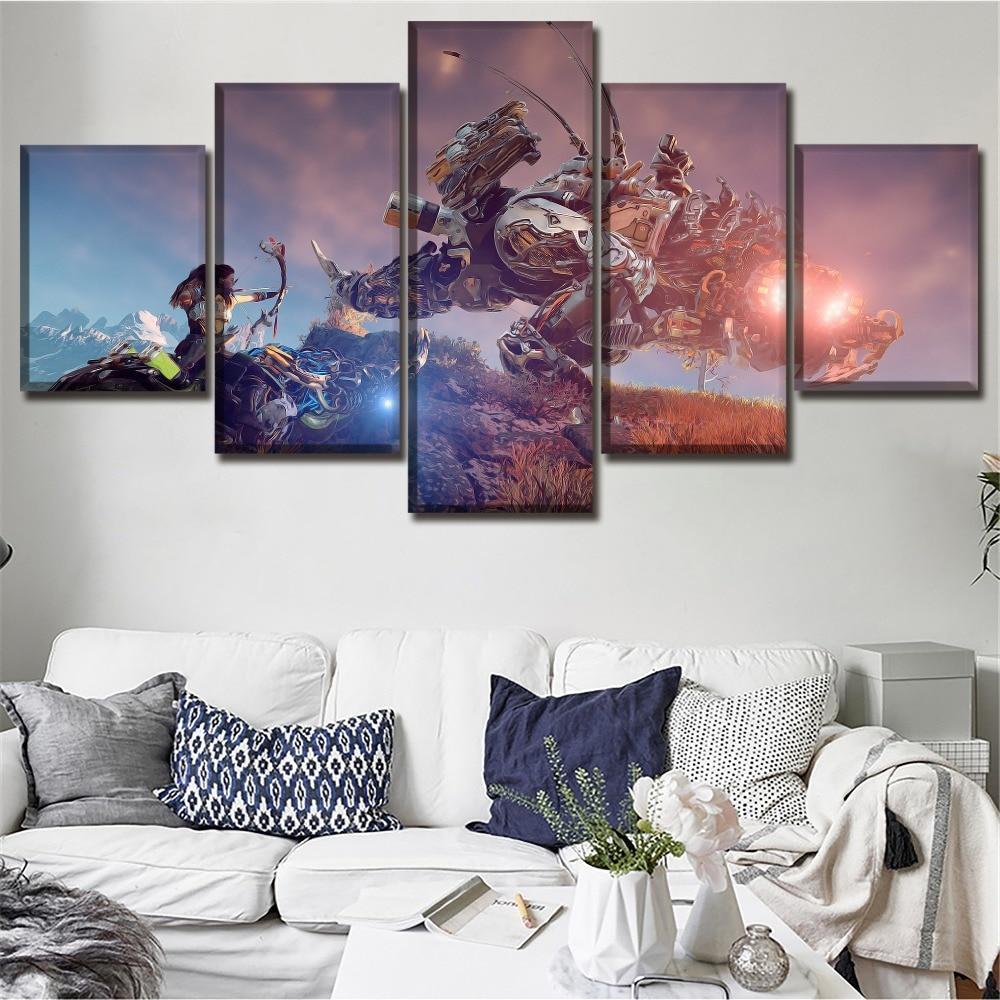 Horizon Zero Dawn Battle Background Posters Gaming Canvas Wall Art
