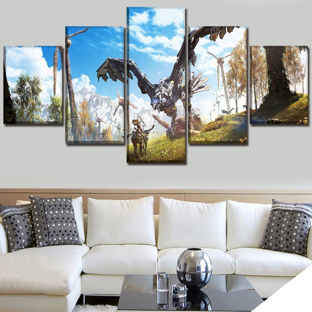 Horizon Zero Dawn Fight With Big Bird Gaming Canvas Wall Art