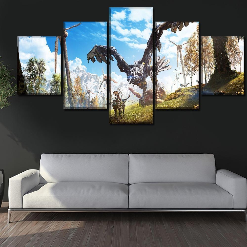 Horizon Zero Dawn Fight With Big Bird Gaming Canvas Wall Art