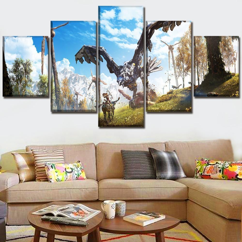 Horizon Zero Dawn Fight With Big Bird Gaming Canvas Wall Art