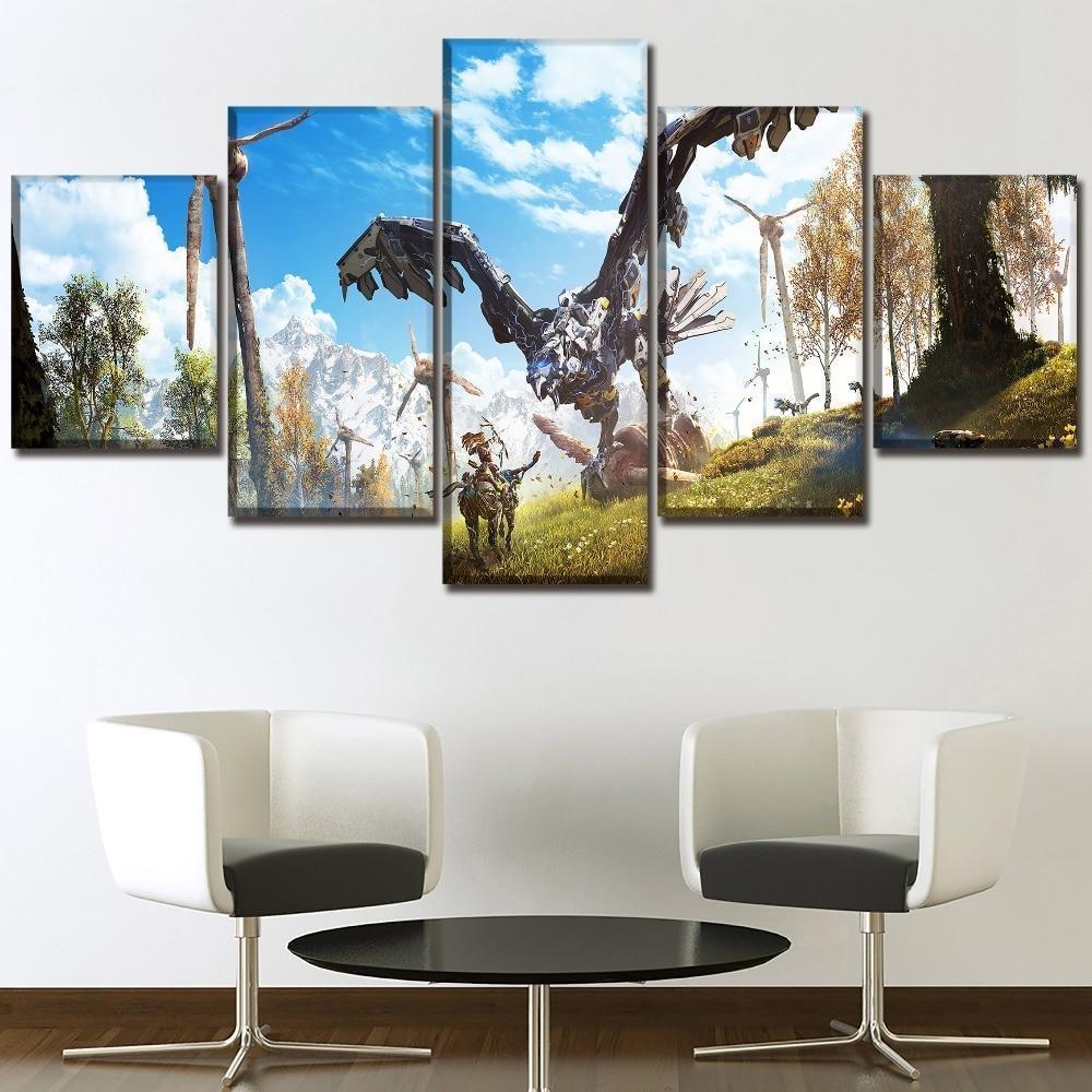 Horizon Zero Dawn Fight With Big Bird Gaming Canvas Wall Art