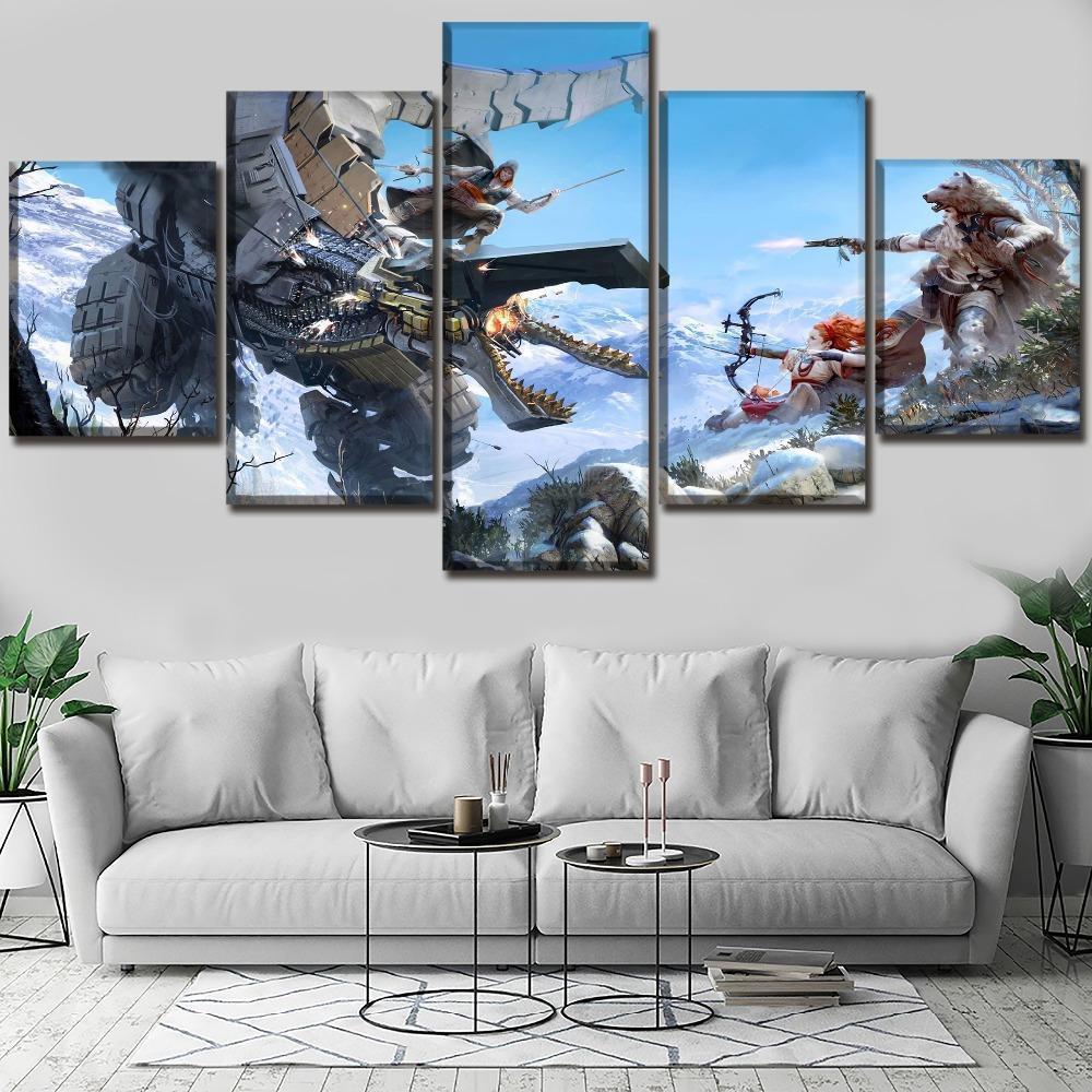 Horizon Zero Dawn Thunderjaw Battle Gaming Canvas Wall Art