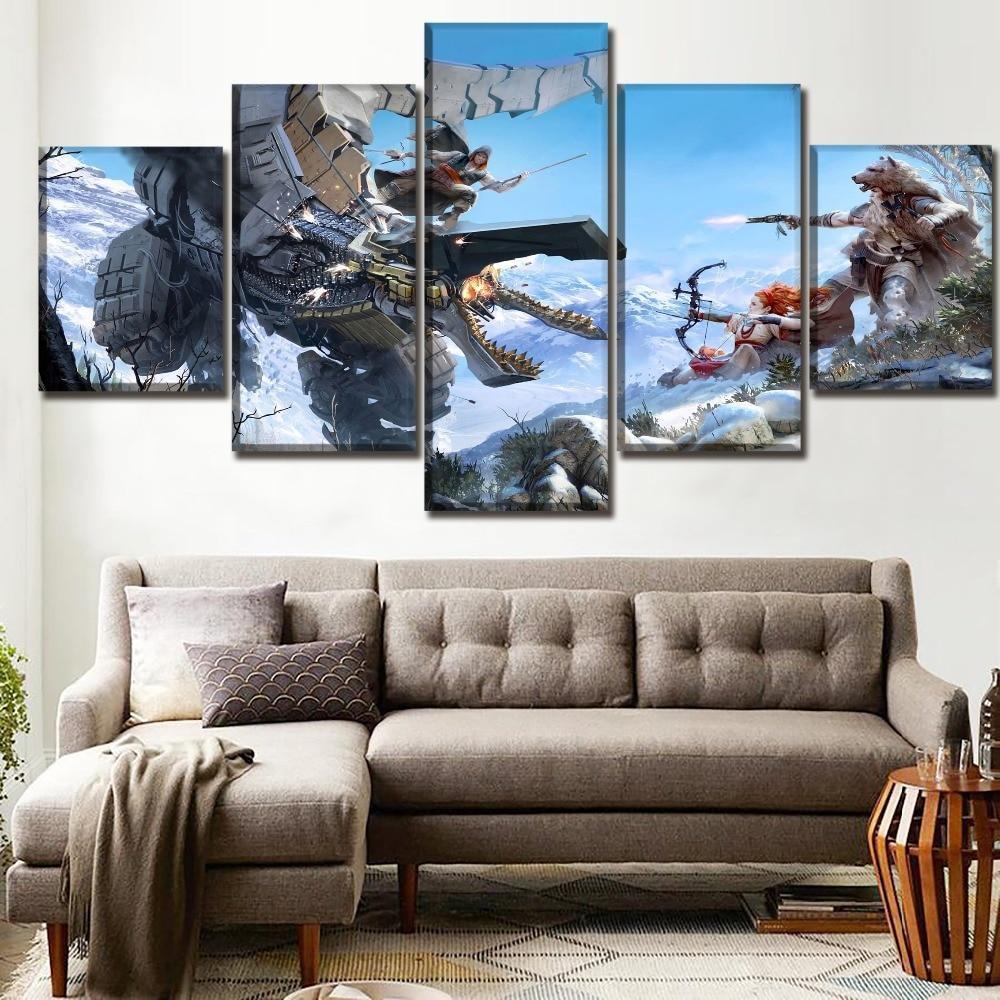 Horizon Zero Dawn Thunderjaw Battle Gaming Canvas Wall Art