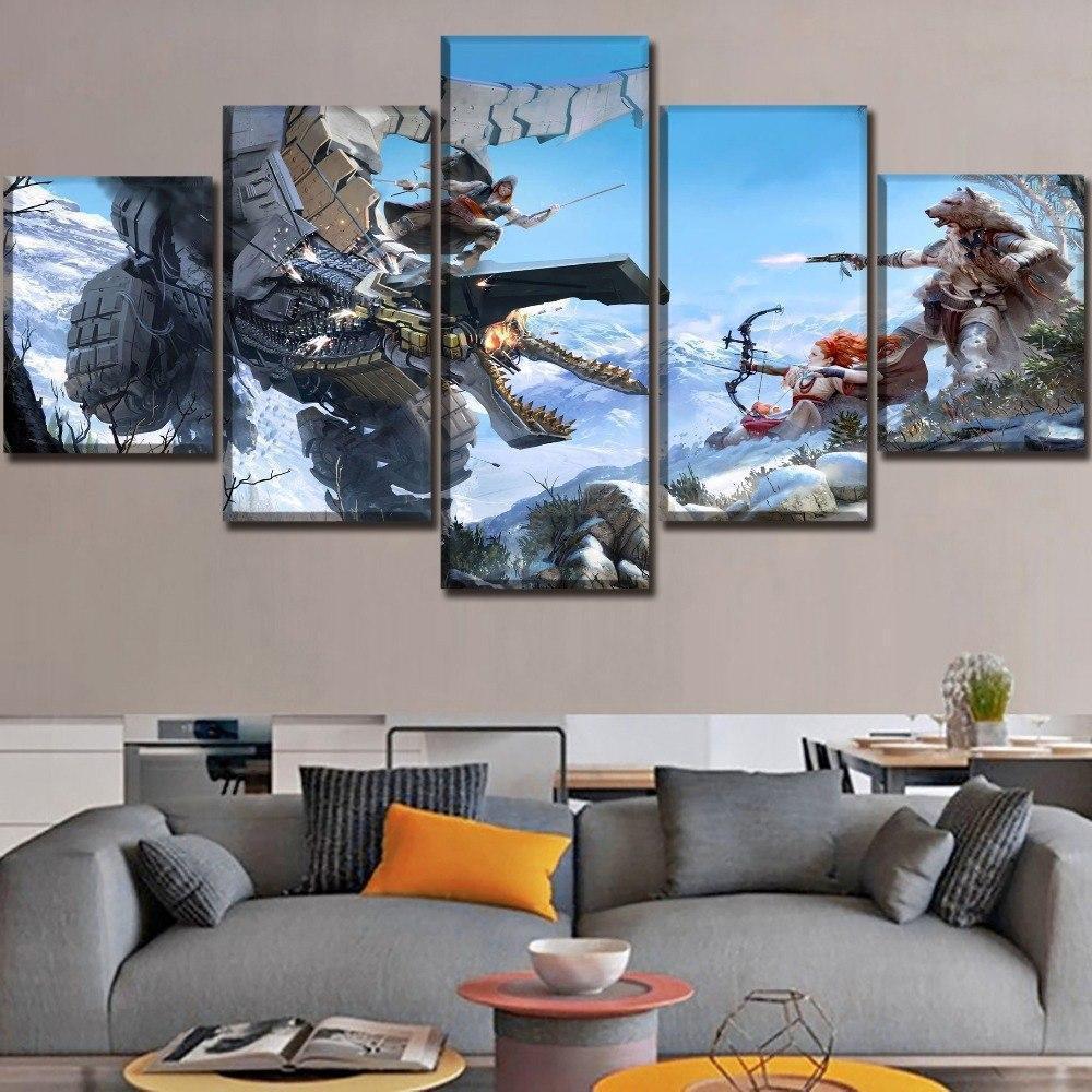 Horizon Zero Dawn Thunderjaw Battle Gaming Canvas Wall Art
