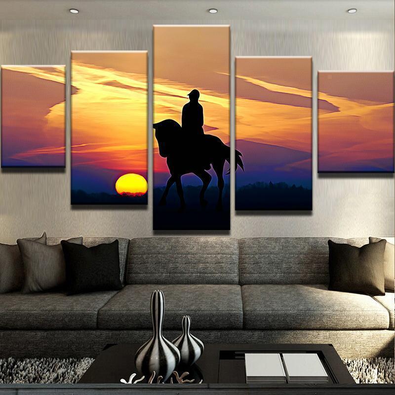 Horse Sunset Animal Canvas Wall Art