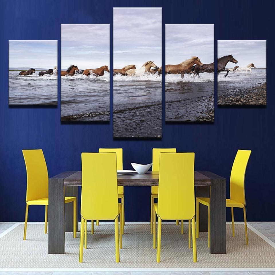 Horses Running In The Sea Animal Canvas Wall Art