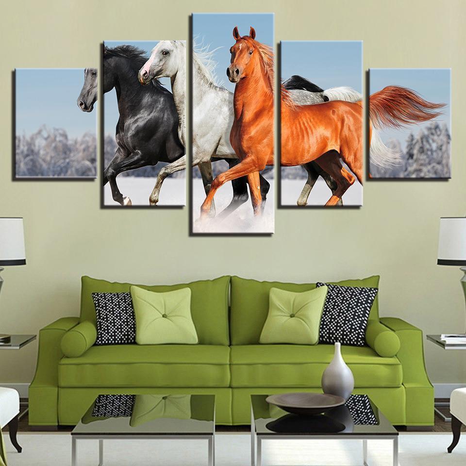 Horses Running In Thenow Animal Canvas Wall Art