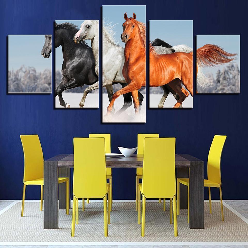 Horses Running In Thenow Animal Canvas Wall Art