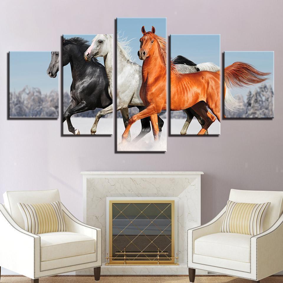 Horses Running In Thenow Animal Canvas Wall Art