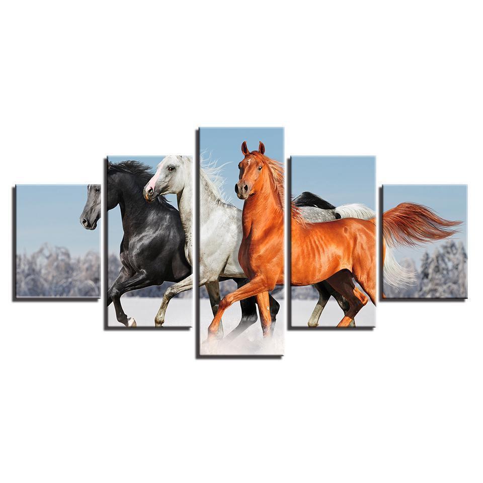 Horses Running In Thenow Animal Canvas Wall Art
