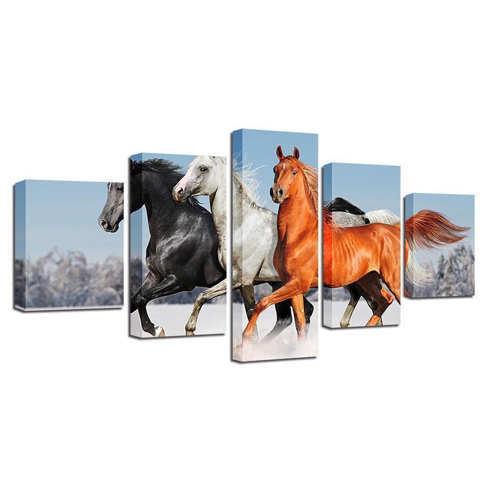 Horses Running In Thenow Animal Canvas Wall Art