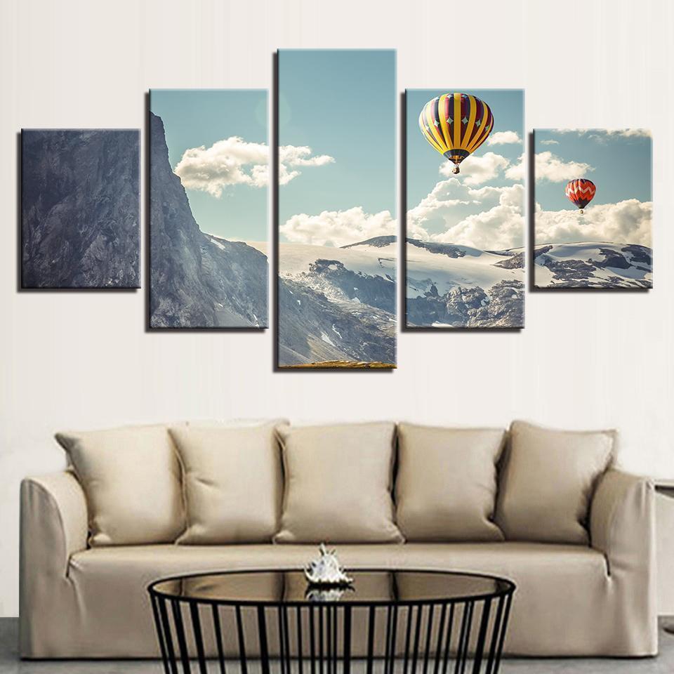 Hot Air Balloons In The Mountains Sport Canvas Wall Art