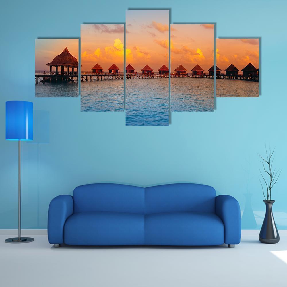 Houses On Piles On Water At The Time Sunset Nature Canvas Wall Art