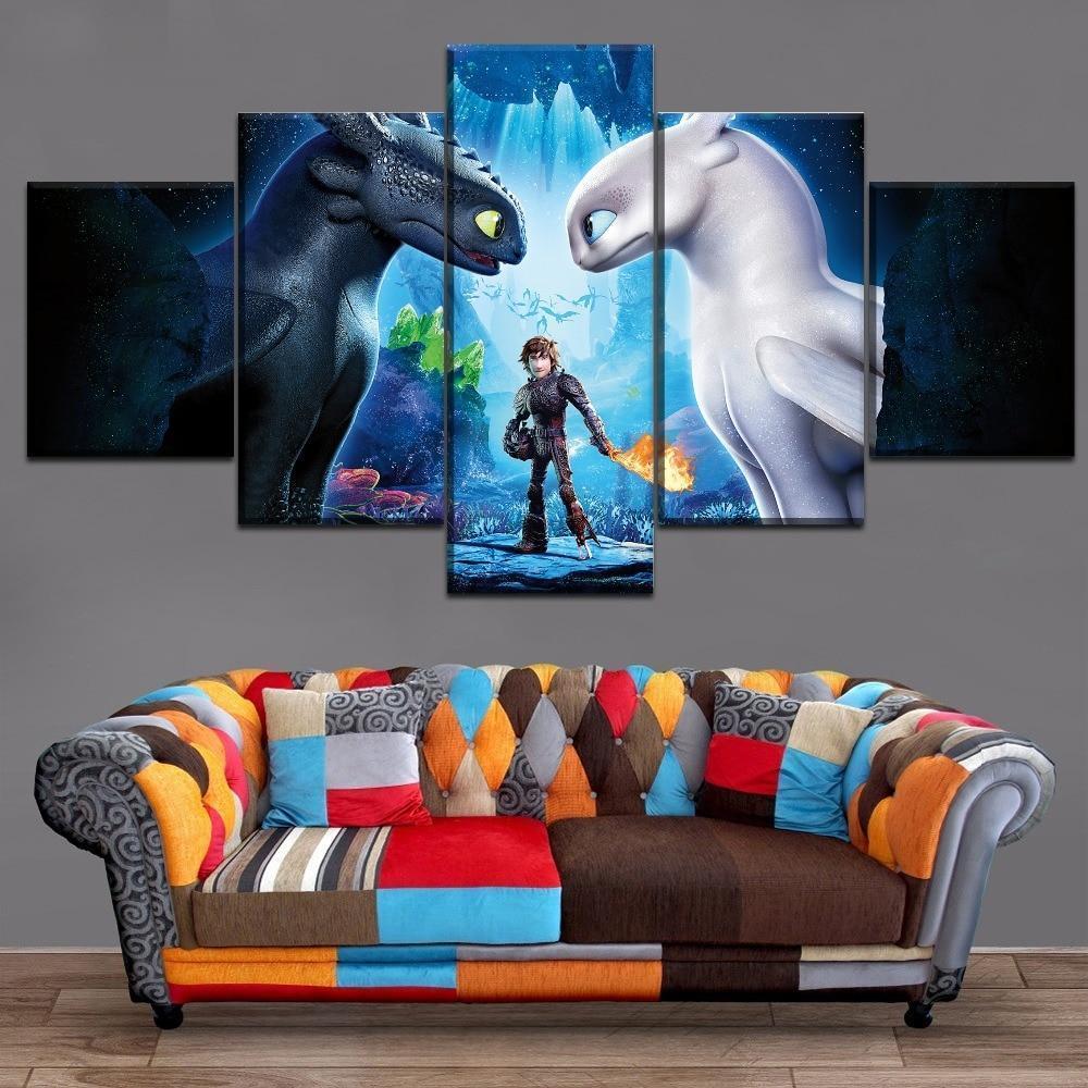 How To Train Your Dragon Black Dragon And White Dragon Movie Canvas Wall Art