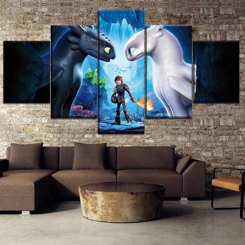How To Train Your Dragon Black Dragon And White Dragon Movie Canvas Wall Art