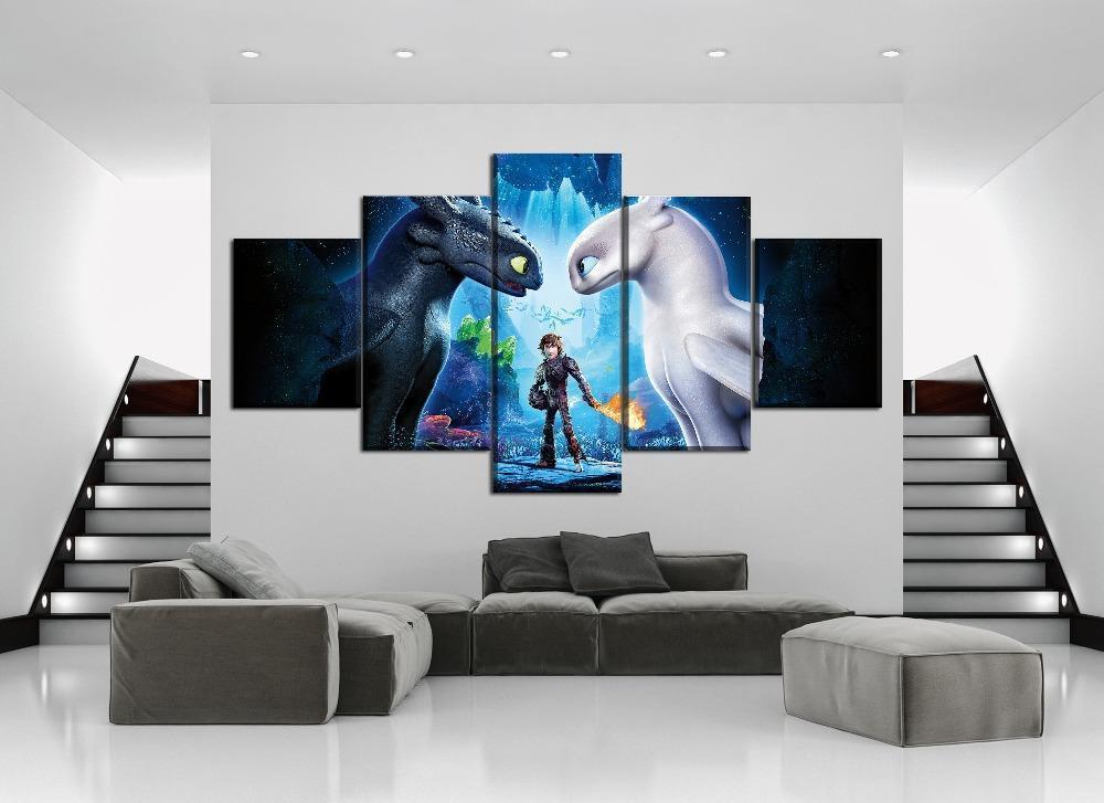 How To Train Your Dragon Black Dragon And White Dragon Movie Canvas Wall Art