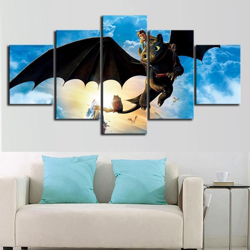 How to Train Your Dragon Flying In Blue Sky Movie Canvas Wall Art