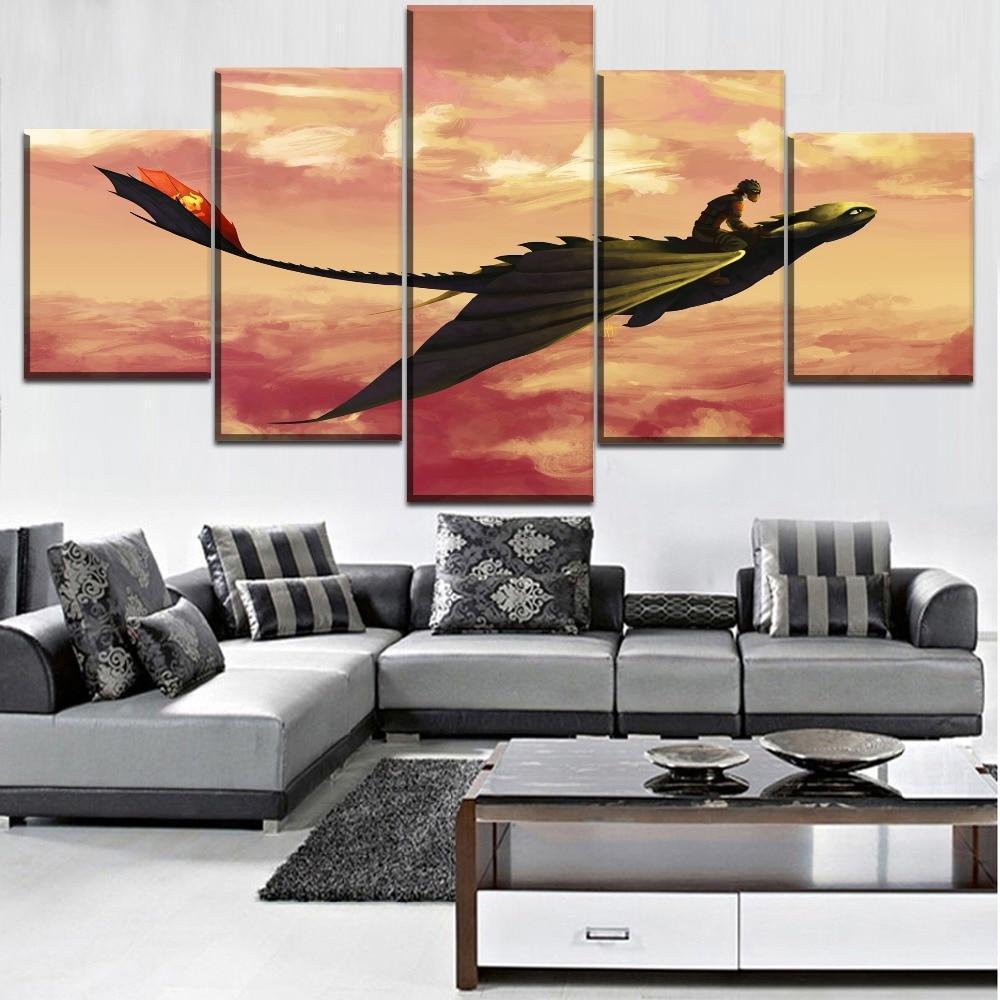 How To Train Your Dragon Flying In Pink Sky Movie Canvas Wall Art
