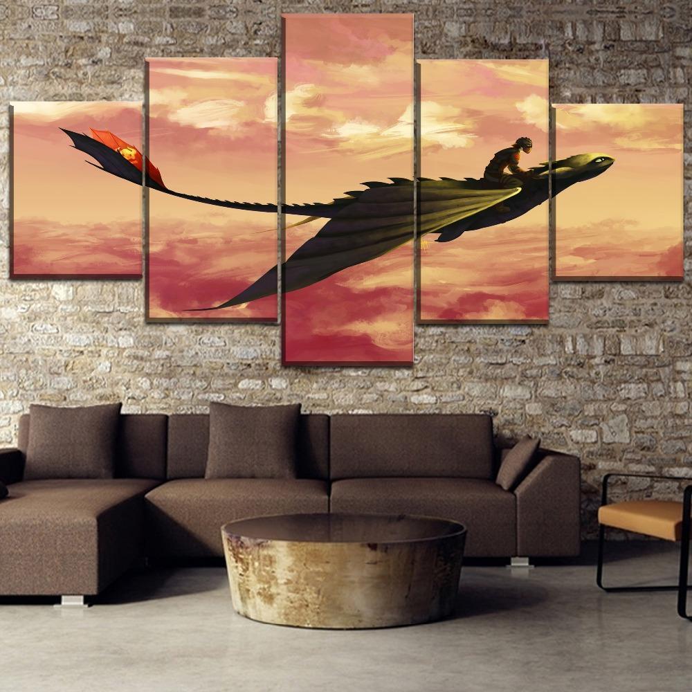 How To Train Your Dragon Flying In Pink Sky Movie Canvas Wall Art