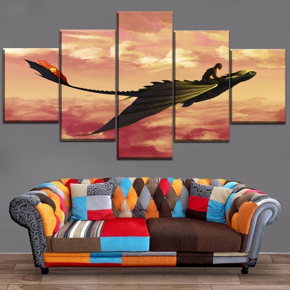How To Train Your Dragon Flying In Pink Sky Movie Canvas Wall Art