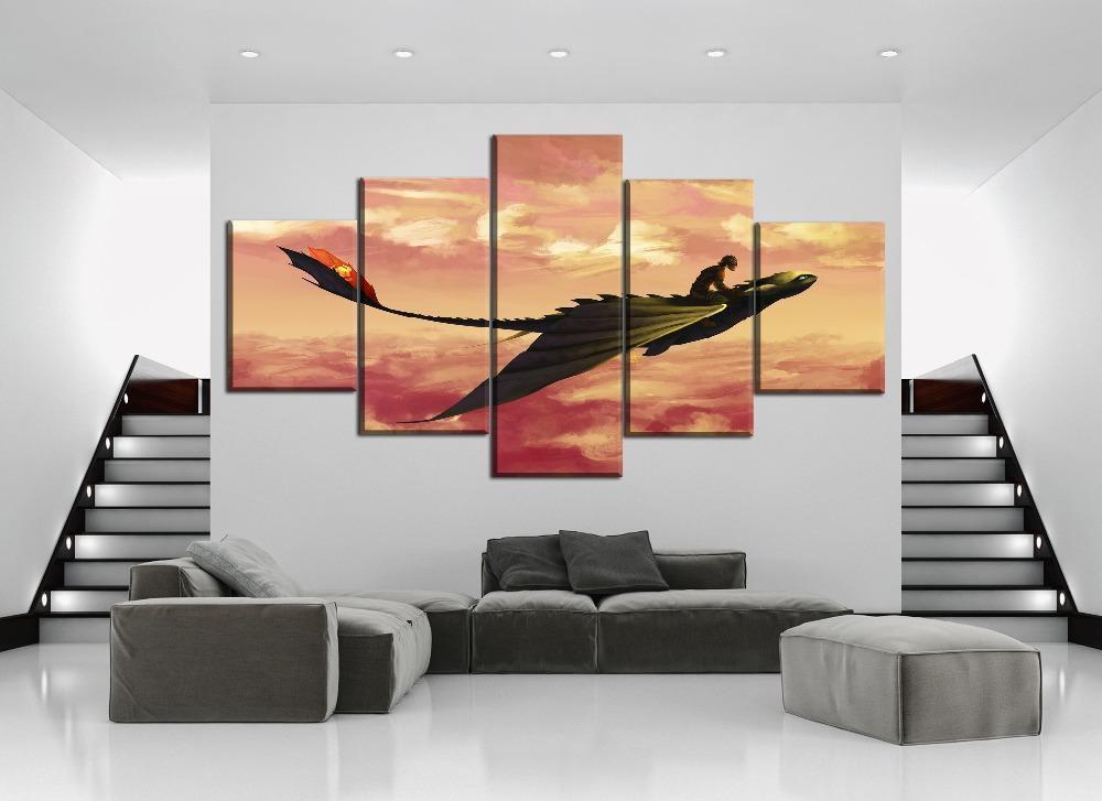 How To Train Your Dragon Flying In Pink Sky Movie Canvas Wall Art