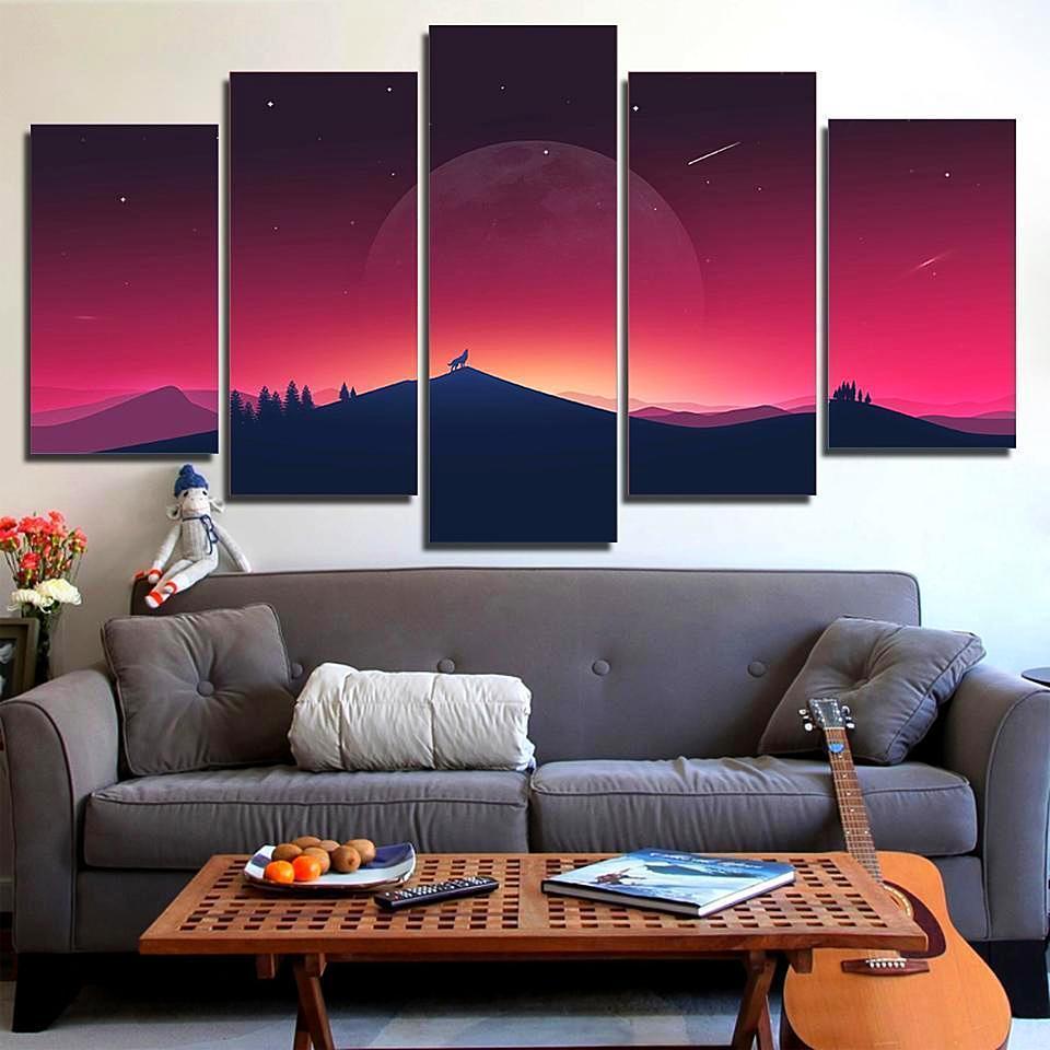 Howling Wolf Carving Space Universe Canvas Wall Art
