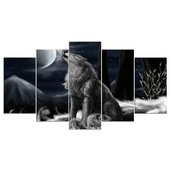 Howling Wolf Moon Night Animal Canvas Wall Art