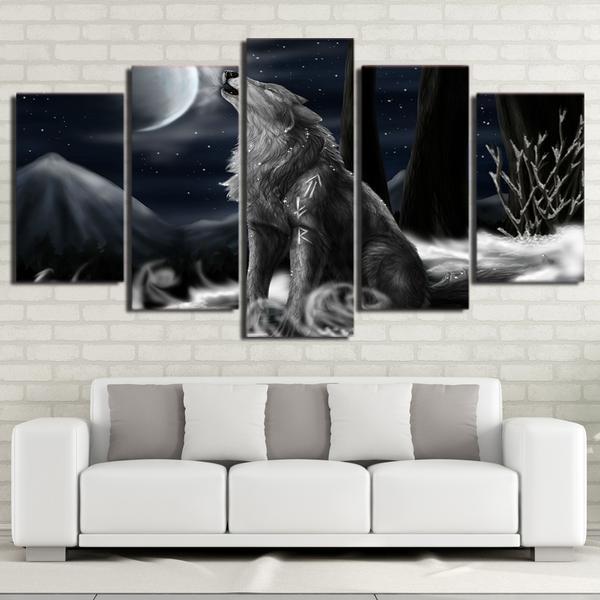 Howling Wolf Moon Night Animal Canvas Wall Art