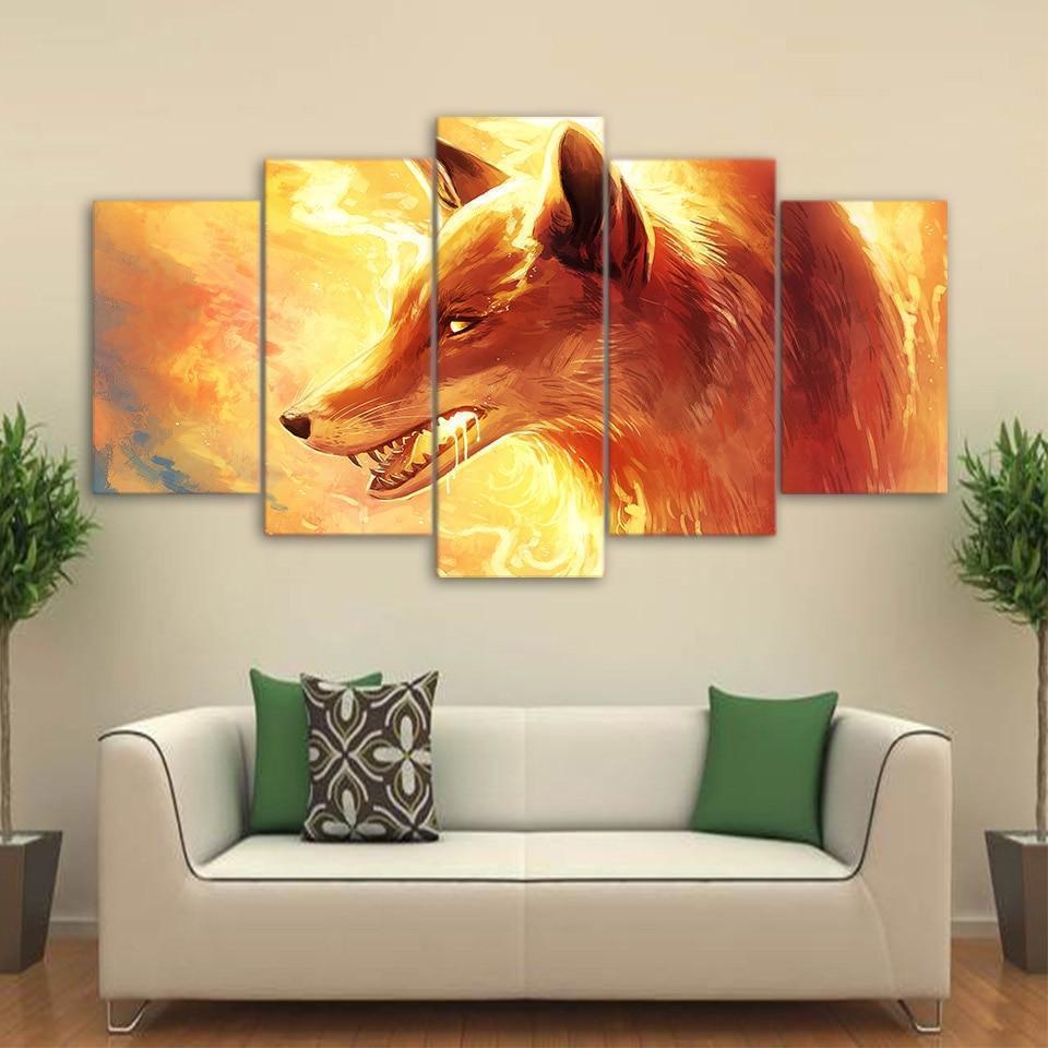 Hungry Fire Fox Animal Canvas Wall Art
