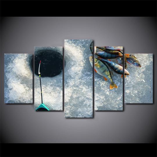 Ice Fishing Perch Fishing Canvas Wall Art