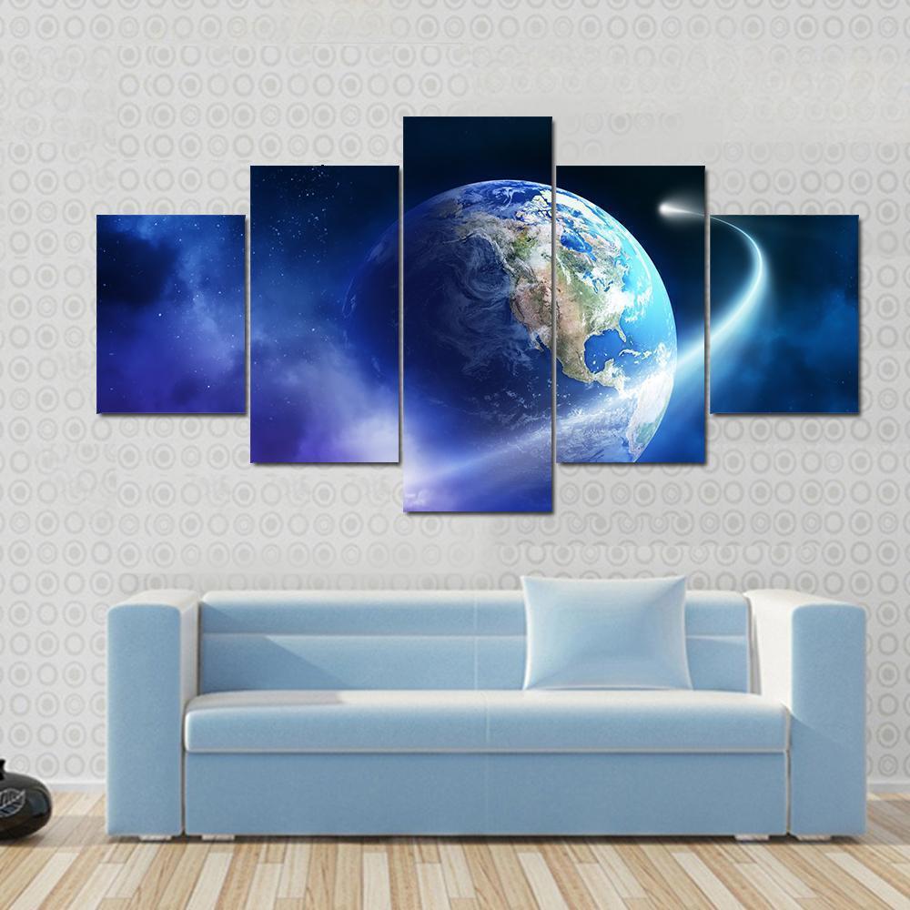 Icy Asteroid Moving Towards Earth Space Canvas Wall Art