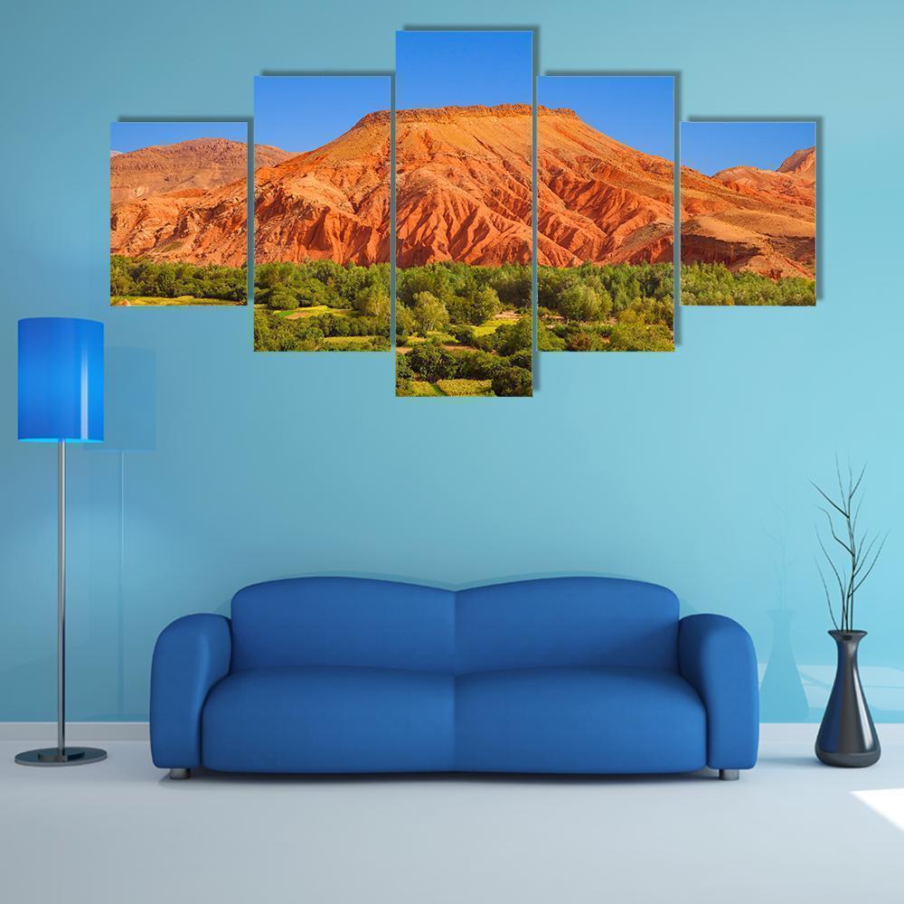 Impressive Red Hill Over An Oasis In Dades Valley 1 Nature Canvas Wall Art