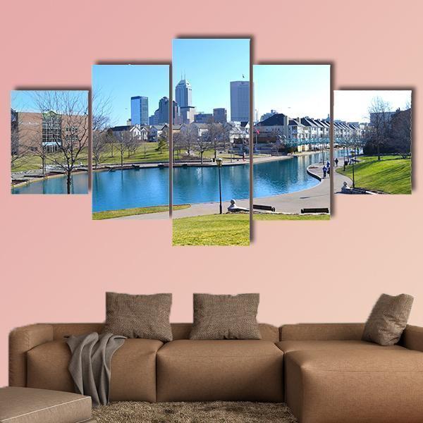 Indiana Canal And Skyline During The Day Nature Canvas Wall Art