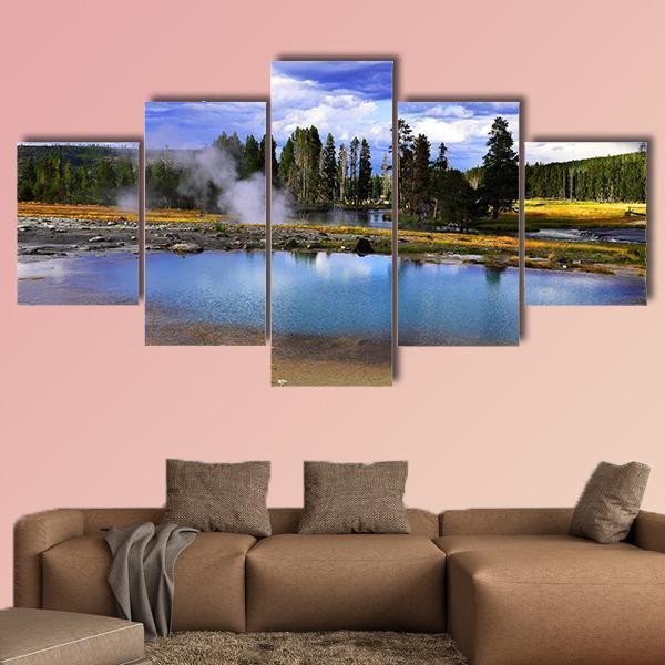 Intense Colors Of A Silent Geyser In Yellowstone National Park Nature Canvas Wall Art