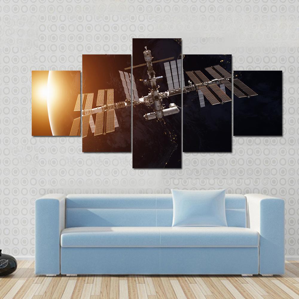 International Space Station Over The Planet Earth Space Canvas Wall Art