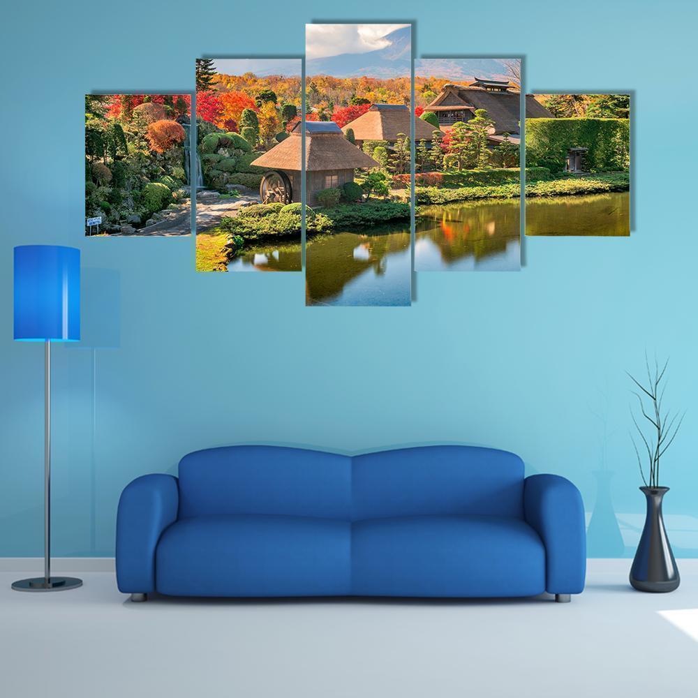 Japan Historic Thatch Roof Farmhouses With Mt. Fuji Nature Canvas Wall Art