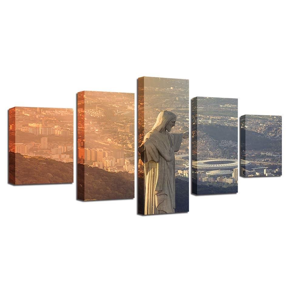 Jesus Christ The Redeemer Statue Brazil Nature Canvas Wall Art