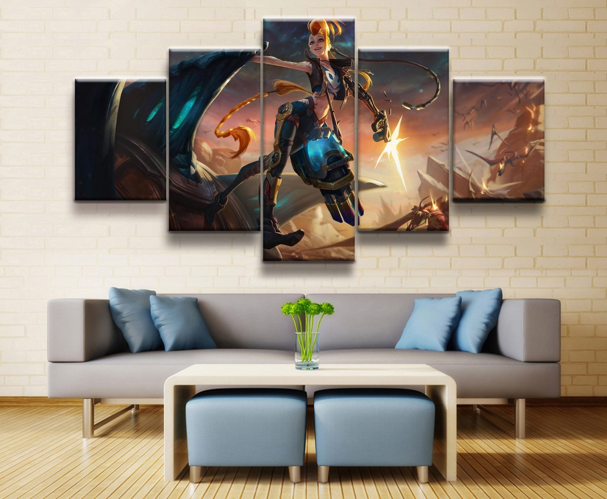 LOL League Of Legends Jinx Walking in the Battle Game Canvas Wall Art