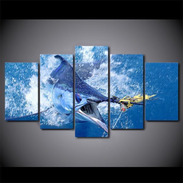 Jumping Marlin Blue Ocean Ocean Canvas Wall Art