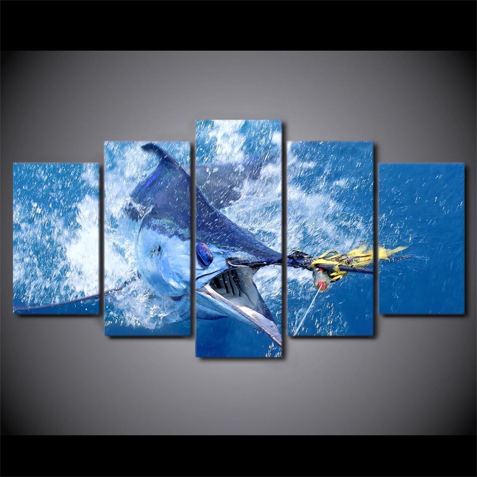 Jumping Marlin Tuna Fish Fishing Canvas Wall Art