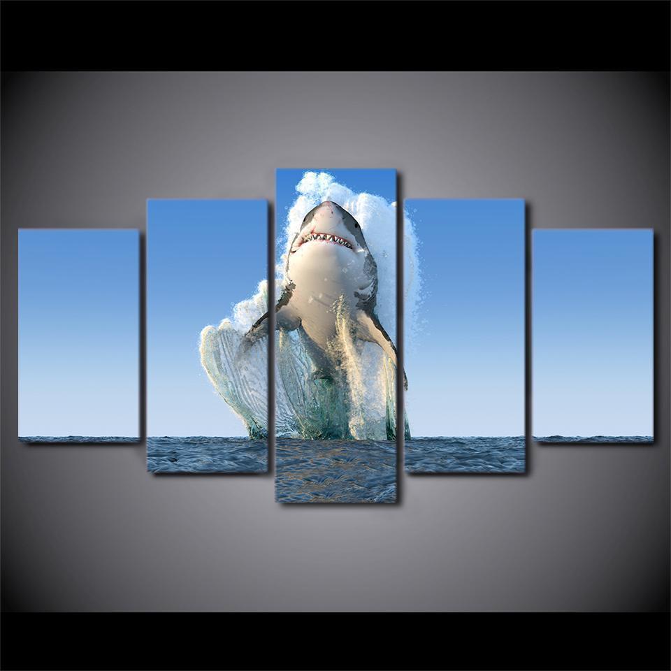 Jumping Shark Painting Ocean Canvas Wall Art