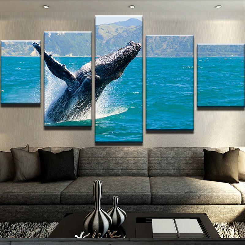 Jumping Whale Animal Canvas Wall Art