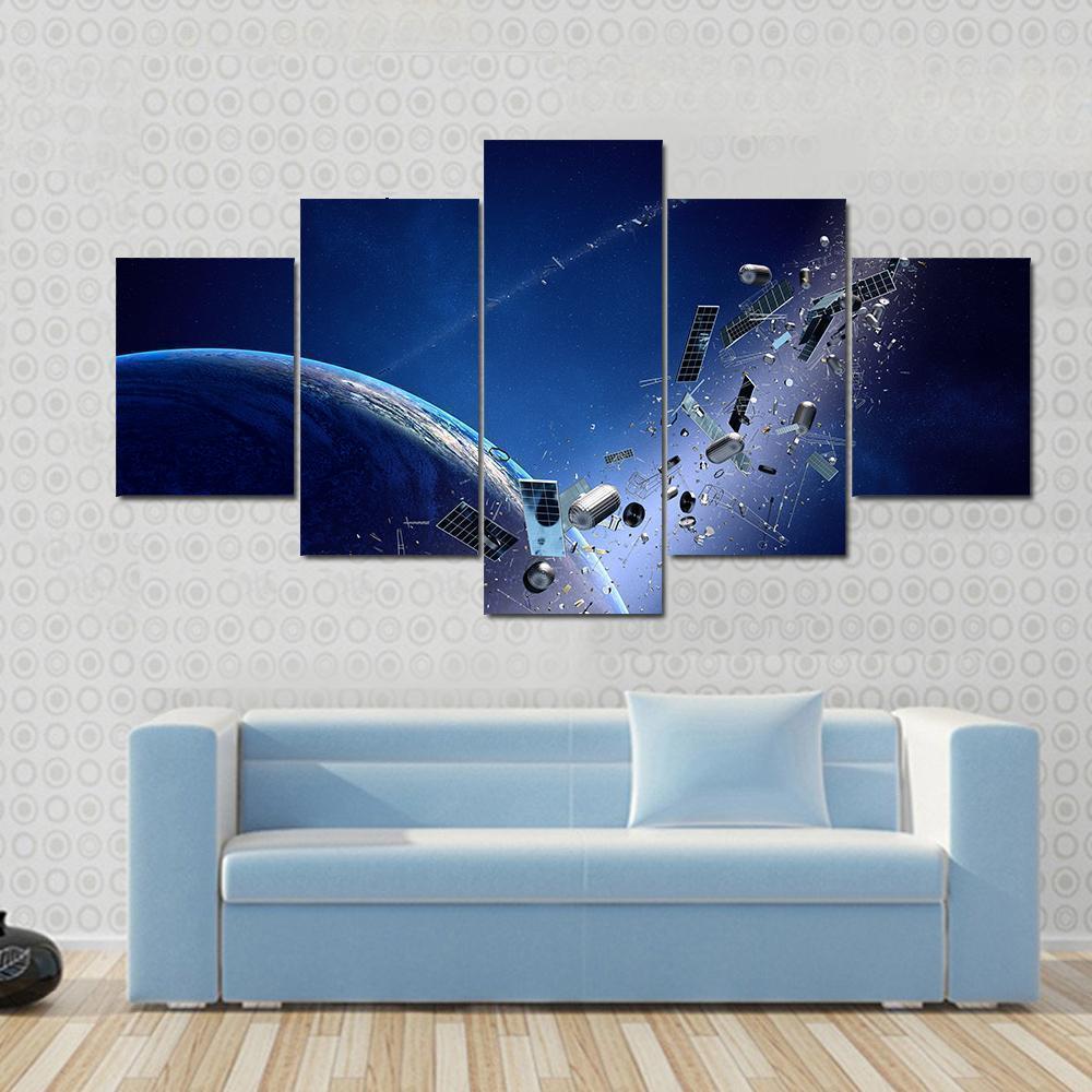 Junk Orbiting Around Earth Space Canvas Wall Art