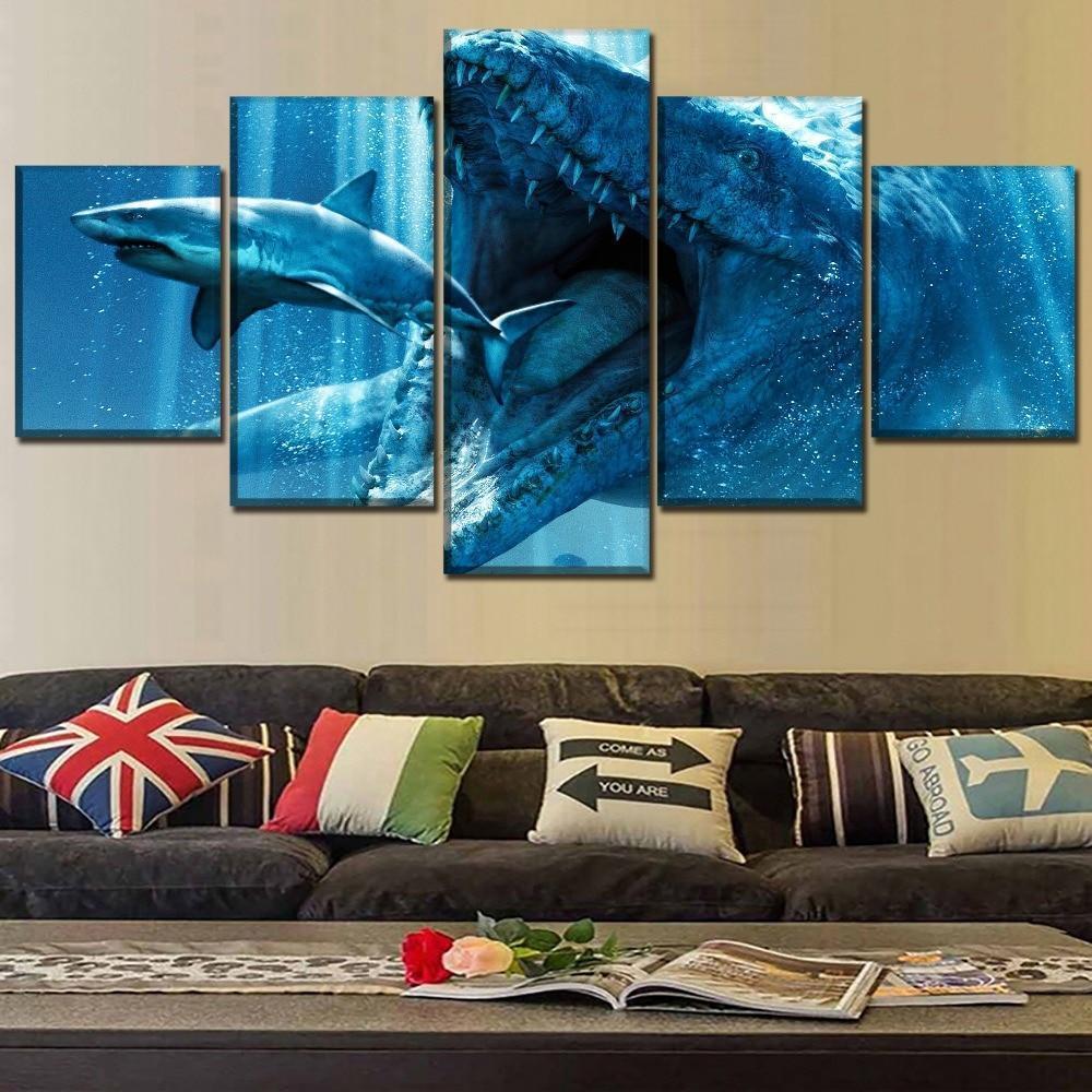 Jurassic World Dinosaur Vs Shark Canvas Wall Art