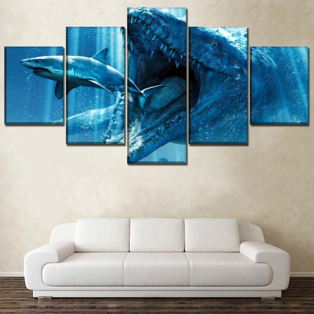 Jurassic World Dinosaur Vs Shark Canvas Wall Art