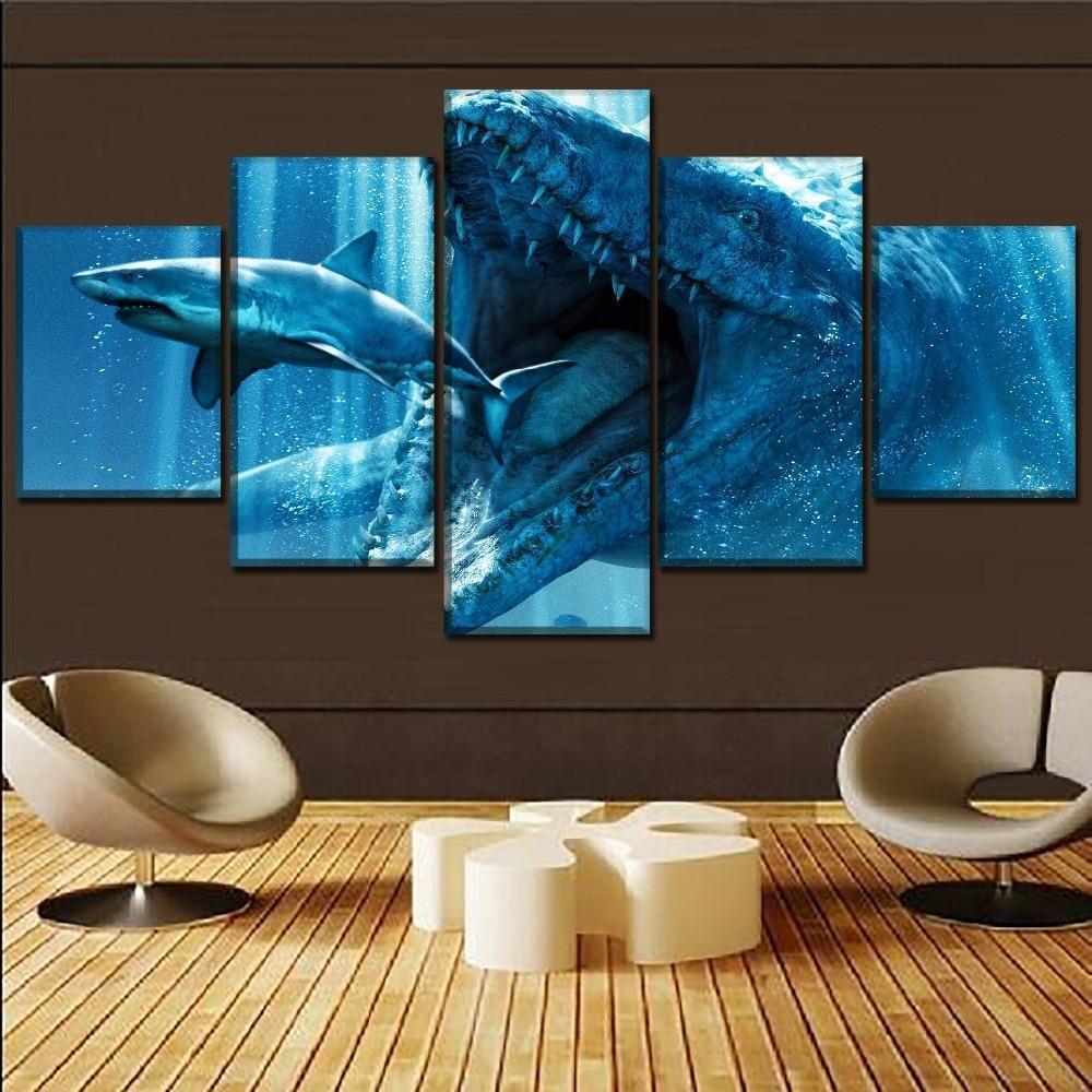 Jurassic World Dinosaur Vs Shark Canvas Wall Art