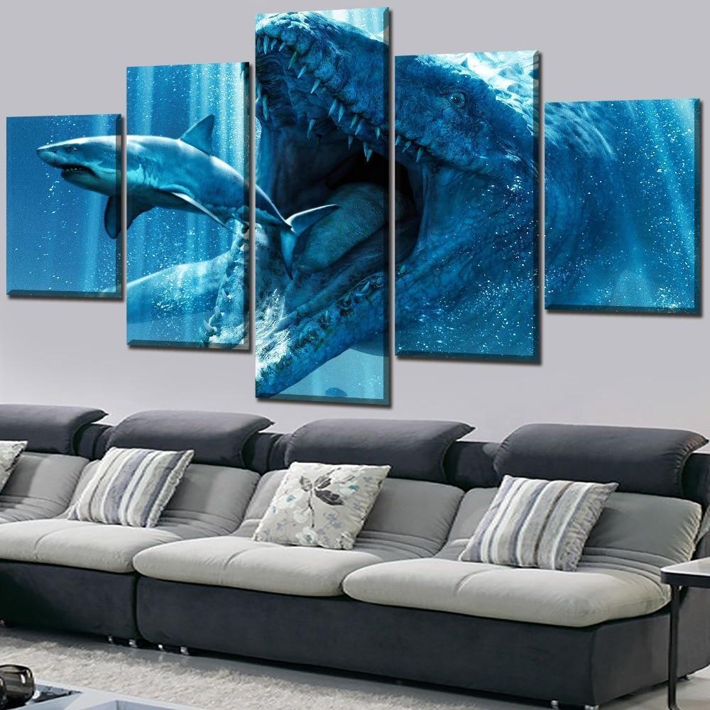 Jurassic World Dinosaur Vs Shark Canvas Wall Art