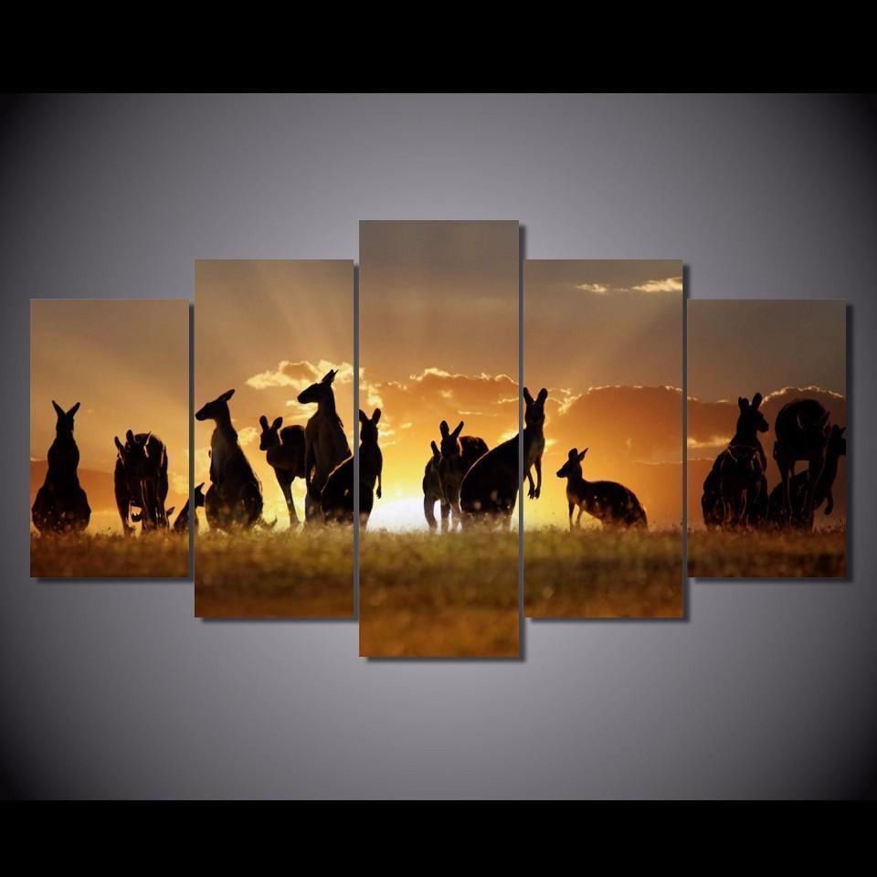 Kangaroos Sunset Animal Canvas Wall Art